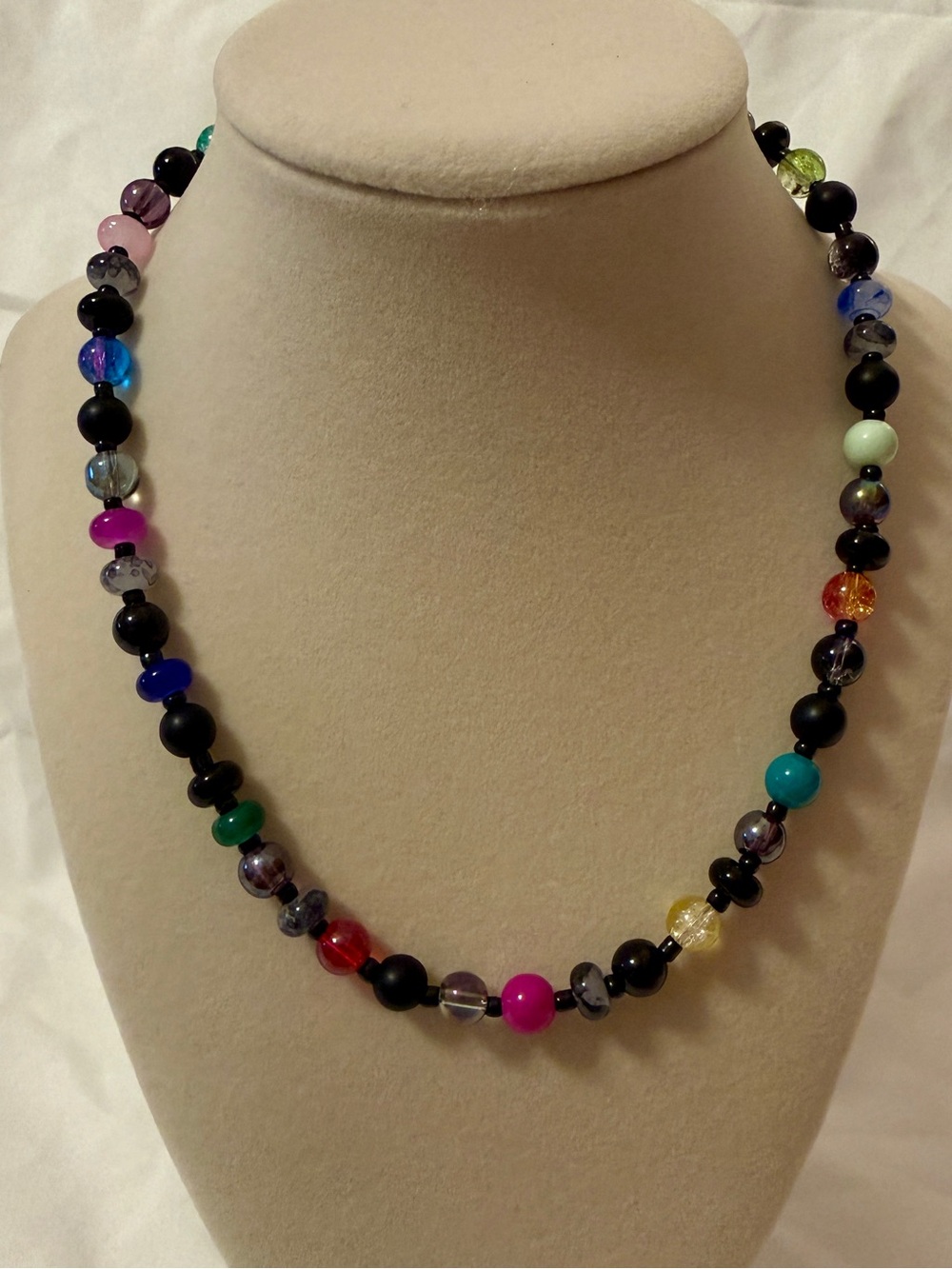 Multicolor Beaded Women's Necklace - Colorful Glass and Black Accent Beads